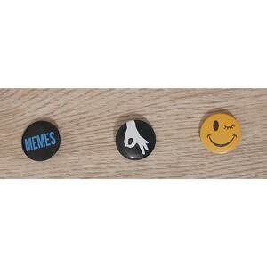 Lot Of 3 Mini Metal Pins Funny Memes Lol Collectibles Small Pre-owned